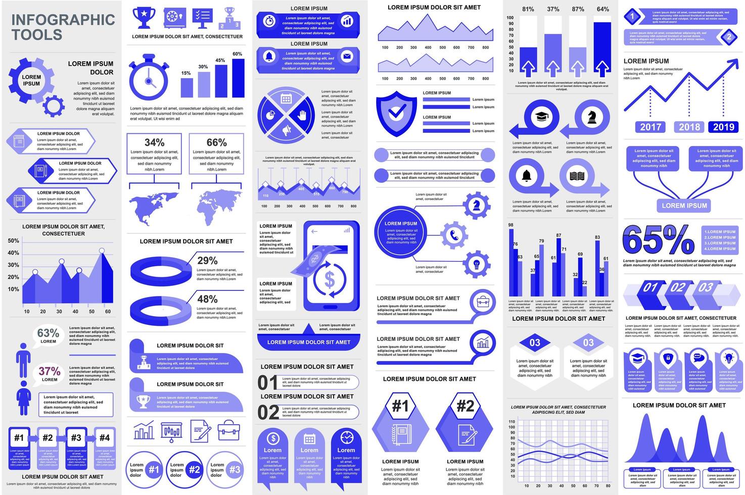 Bundle infographic elements data visualization vector design template. Mega set. Can be used for steps, business processes, workflow, diagram, flowchart concept, timeline, icons, info graphics.