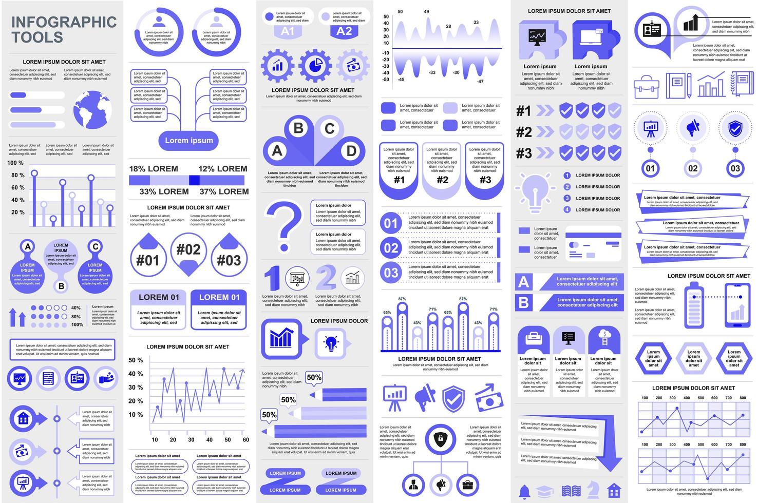 Bundle infographic elements data visualization vector design template. Mega set. Can be used for steps, business processes, workflow, diagram, flowchart concept, timeline, icons, info graphics.