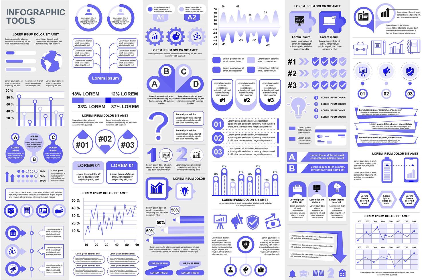 paquete de plantilla de diseño de vector de visualización de datos de elementos infográficos. mega set. se puede utilizar para pasos, procesos comerciales, flujo de trabajo, diagrama, concepto de diagrama de flujo, línea de tiempo, iconos, gráficos de información.