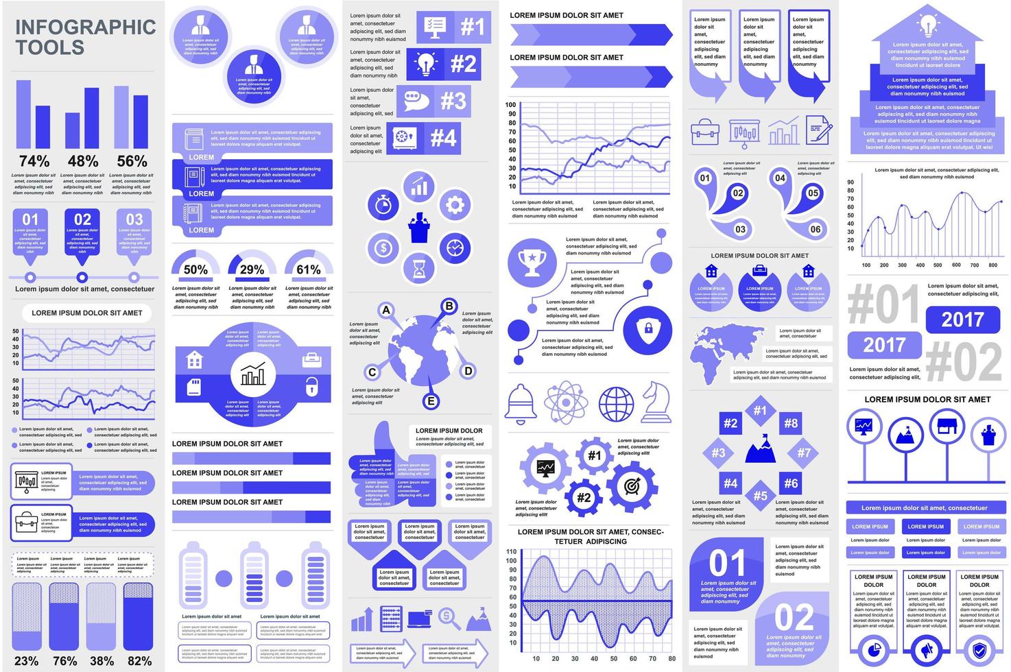 Bundle infographic elements data visualization vector design template. Mega set. Can be used for steps, business processes, workflow, diagram, flowchart concept, timeline, icons, info graphics.