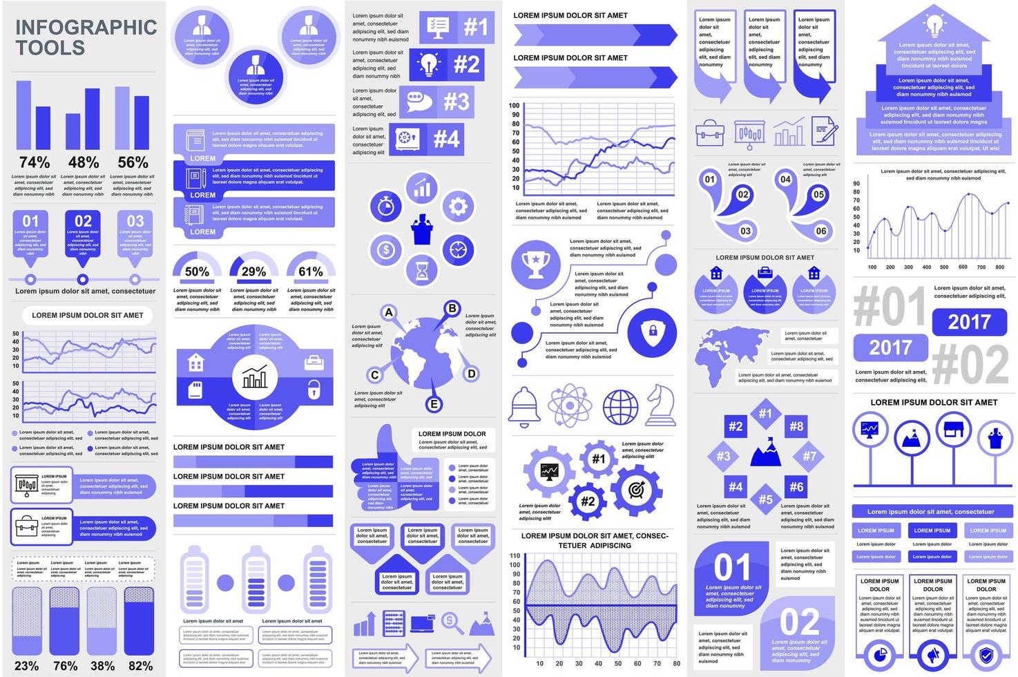 paquete de plantilla de diseño de vector de visualización de datos de elementos infográficos. mega set. se puede utilizar para pasos, procesos comerciales, flujo de trabajo, diagrama, concepto de diagrama de flujo, línea de tiempo, iconos, gráficos de información.