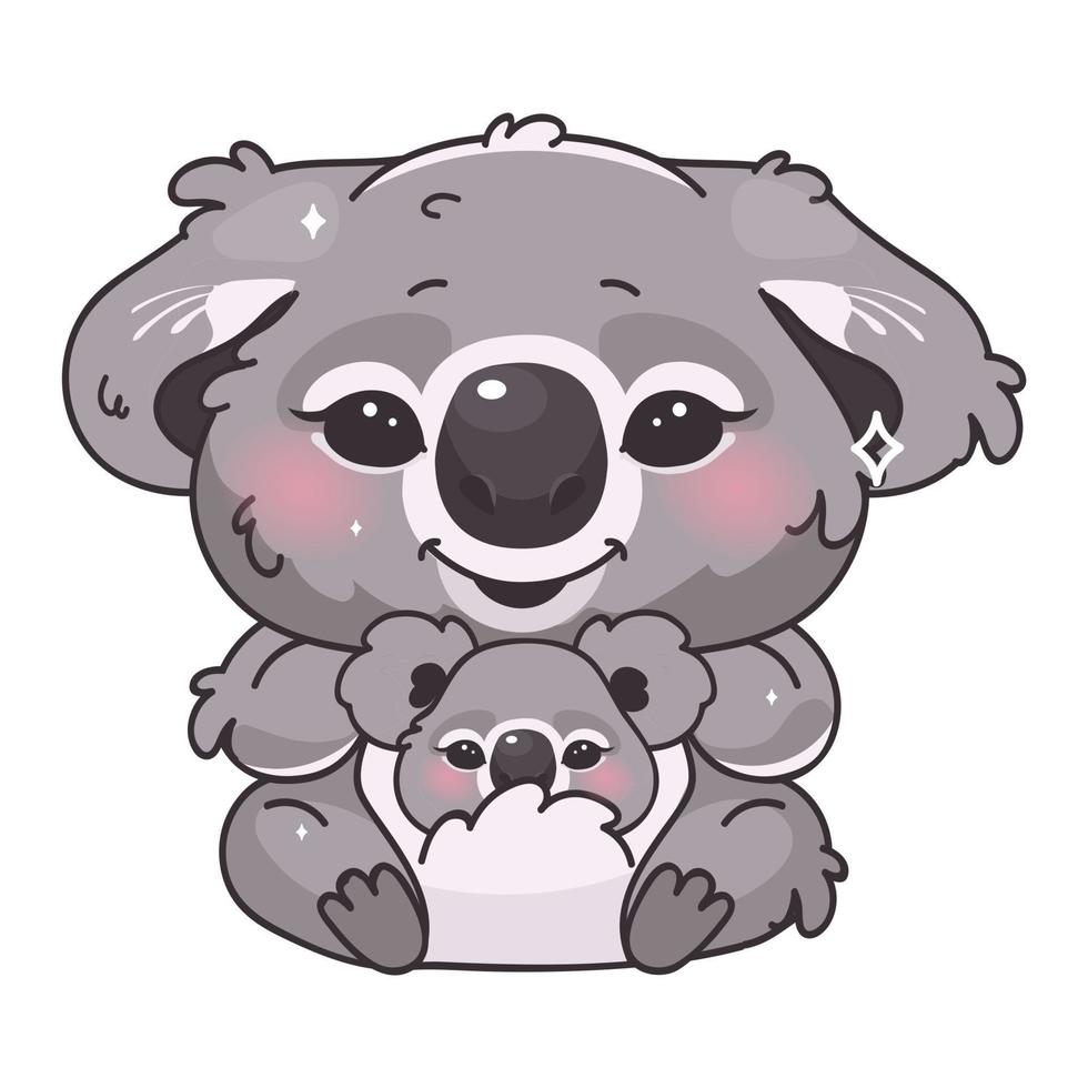 Lindo personaje de vector de dibujos animados koala kawaii. animales adorables y divertidos mamá y niño Lindo personaje de vector de dibujos animados koala kawaii. animales adorables y divertidos mamá y niño
