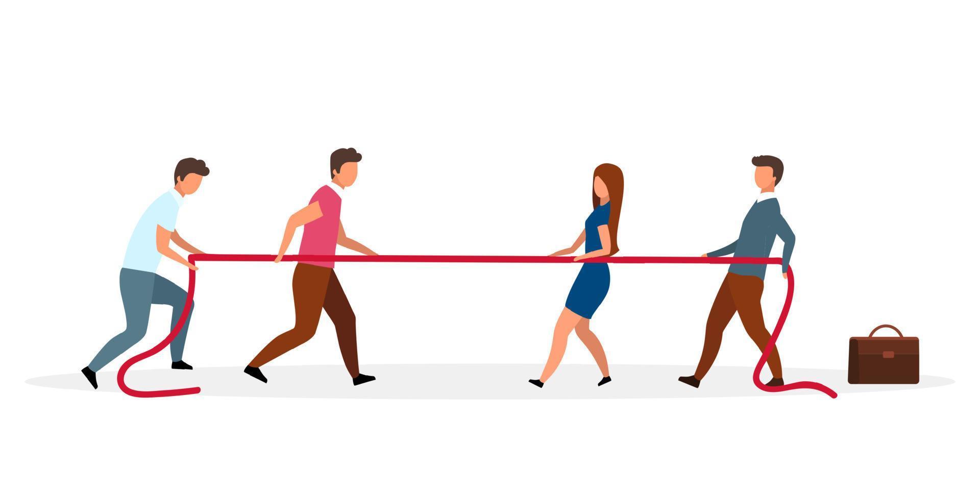 Political system metaphor flat vector illustration. Tug of war. Different opinions of people. Conflict of interest. Confrontation beetween parties. Dispute, disagreement cartoon characters