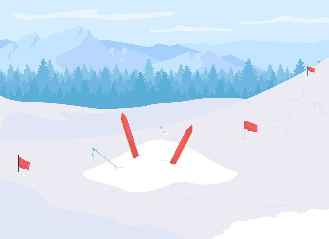 Skiing accident flat color vector illustration