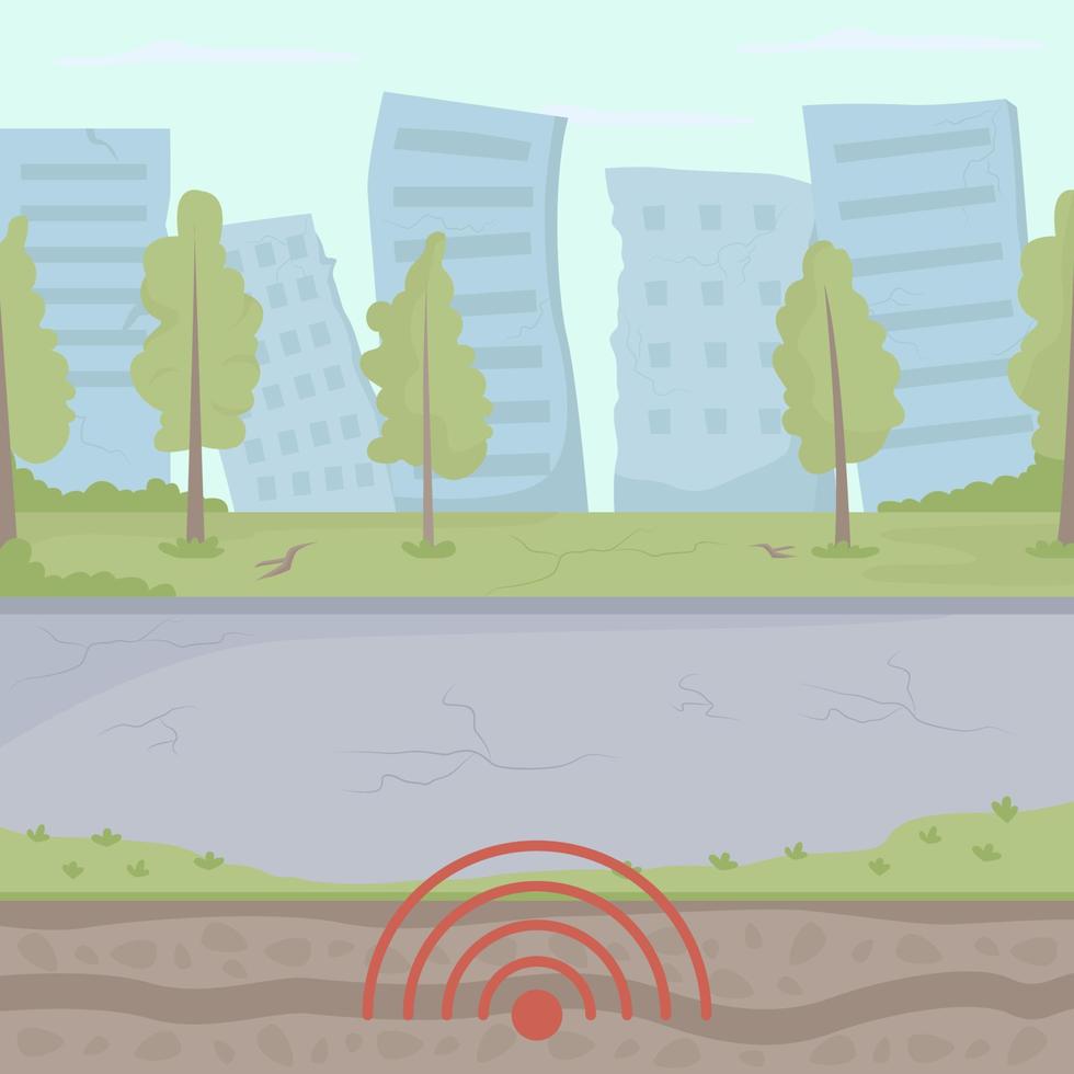 Earthquake event in city flat color vector illustration