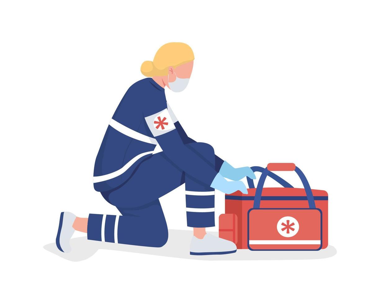 Female paramedic semi flat color vector character