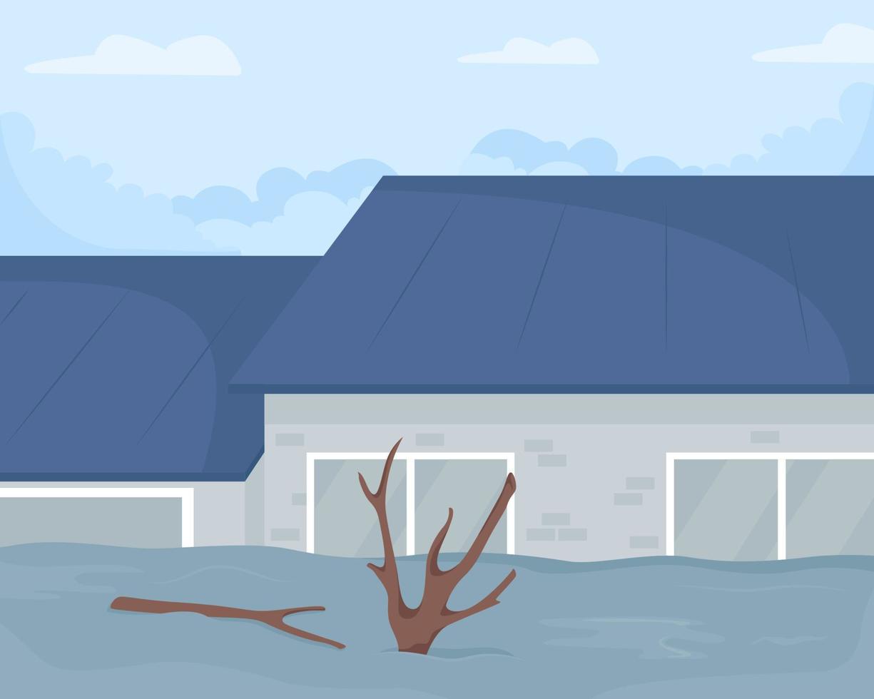Urban flooding flat color vector illustration