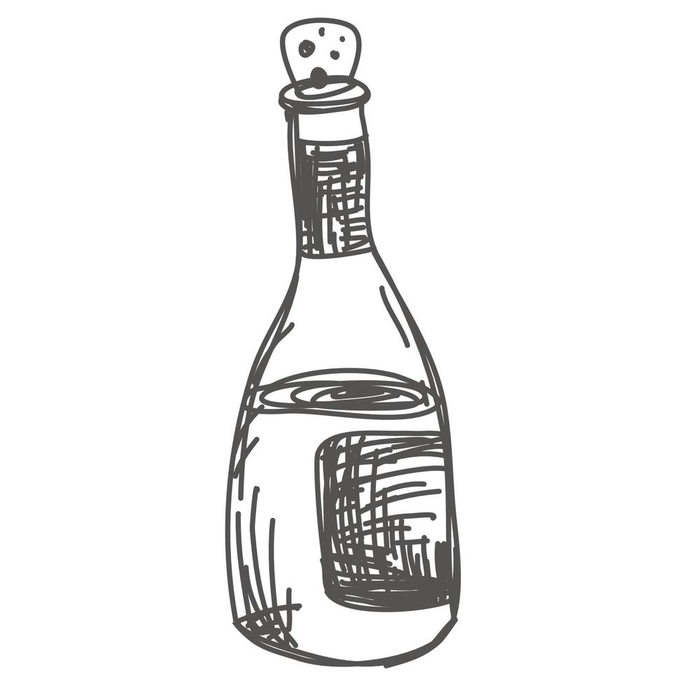 bottle of champagne, wine hand drawn, skatch, doodle vector