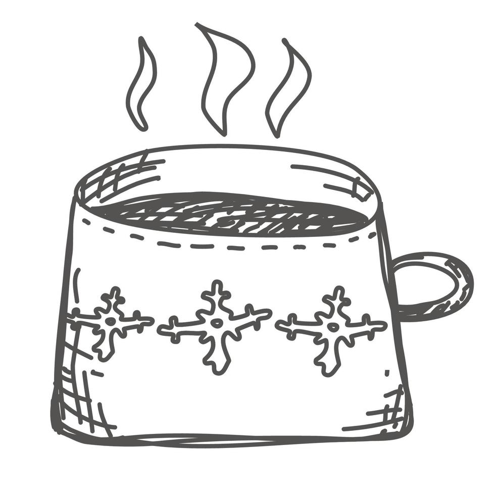 cup with Christmas ornament hand drawn with tea, coffee, drink. vector