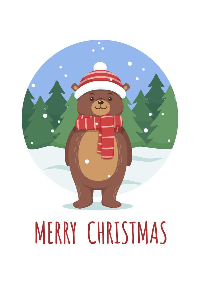 Cute Merry Christmas Bear With Background vector