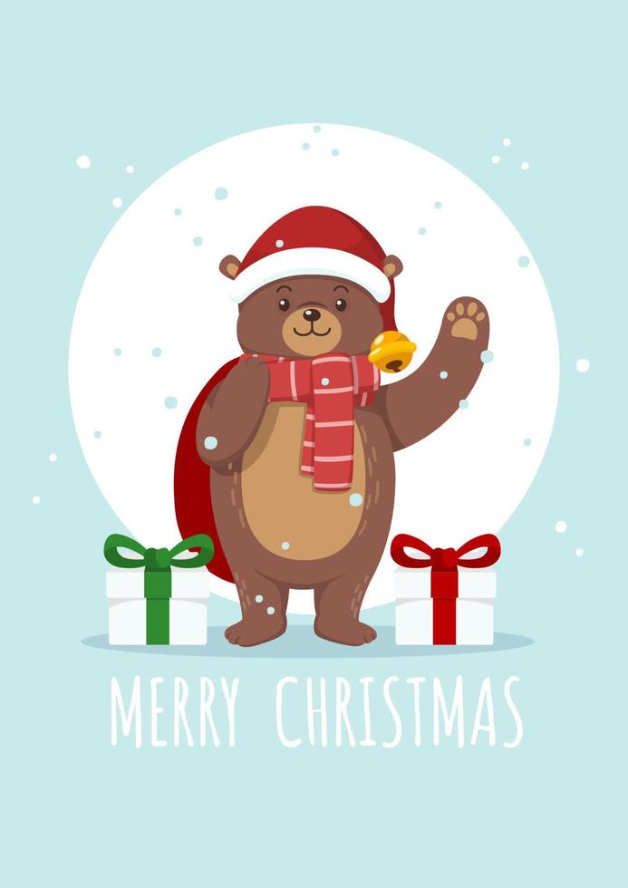 Cute Merry Christmas Bear With Present Boxes vector