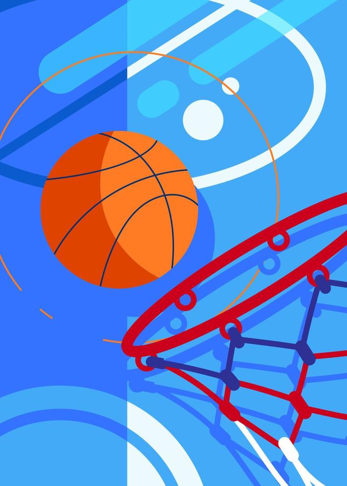 Basketball poster with ball and basket. vector