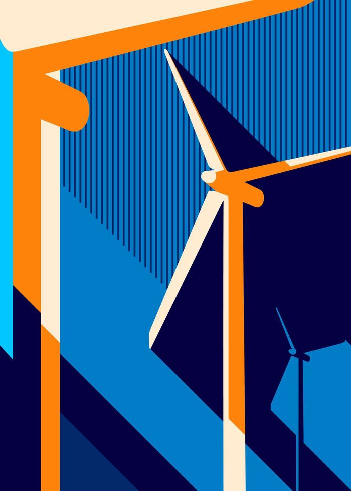 Poster with wind power plant. vector