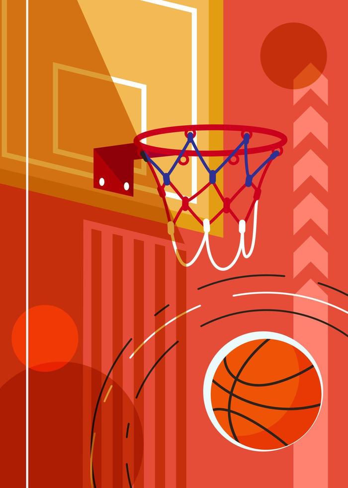 cartel de baloncesto con tablero y pelota. vector