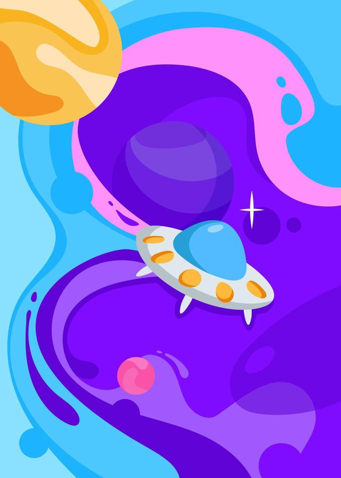 Poster with flying saucer. vector