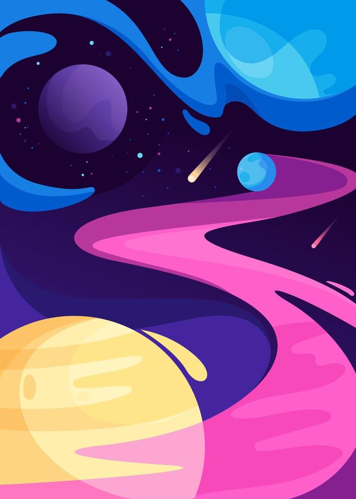 Poster with planets in space. vector