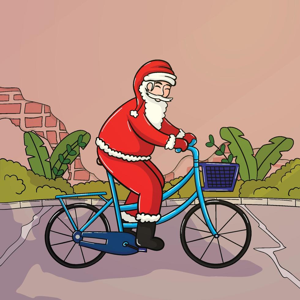 santa claus riding bike vector illustration