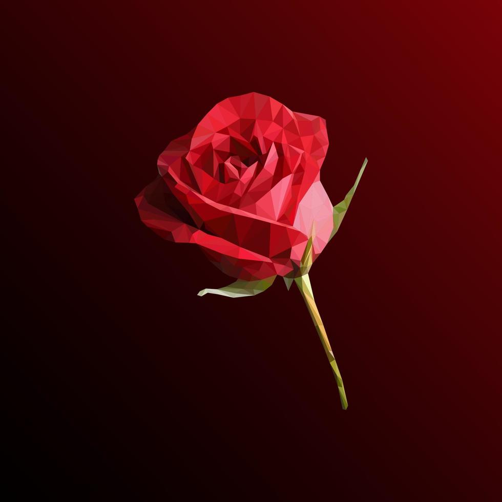 Romantic red rose low poly style vector