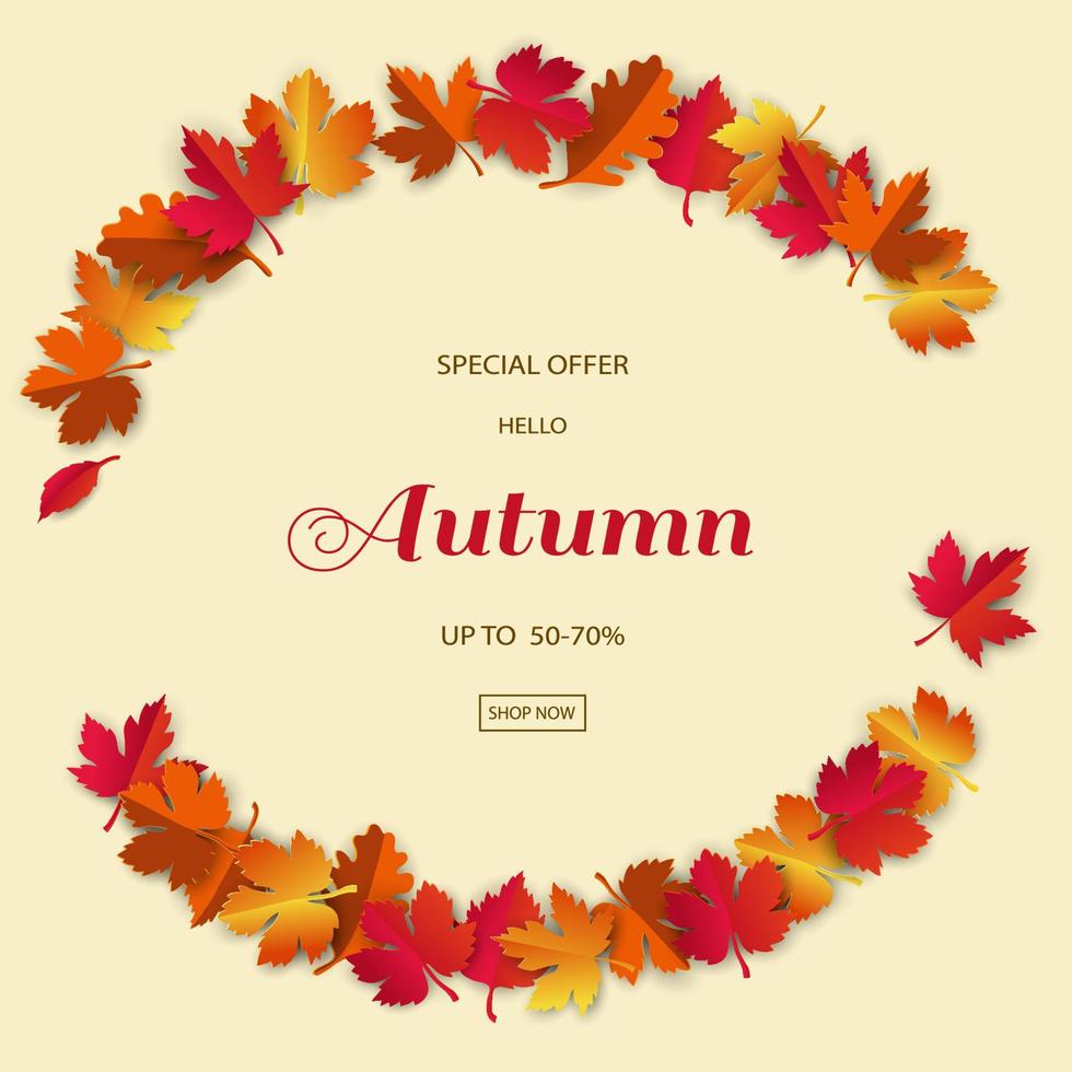 Autumn or fall sale banner background with colorful leaves for advertising,shopping online,website or discount promotion vector