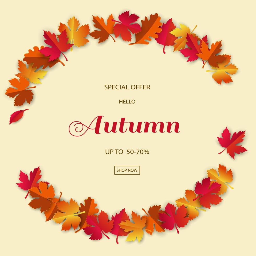 Fondo de banner de venta de otoño o otoño con hojas de colores para publicidad, compras en línea, sitio web o promoción de descuento vector