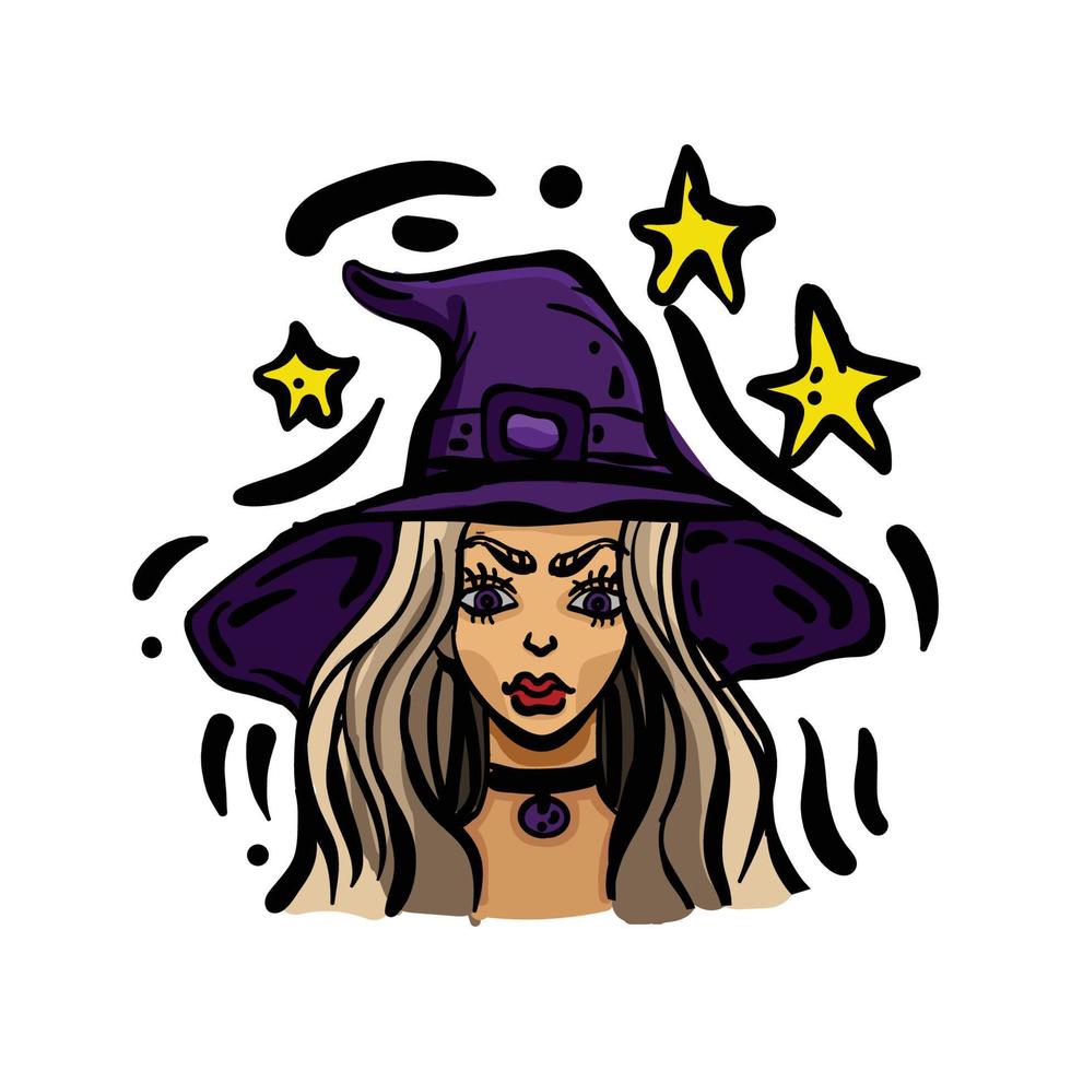 Witch Hand drawn Halloween cartoon illustration vector