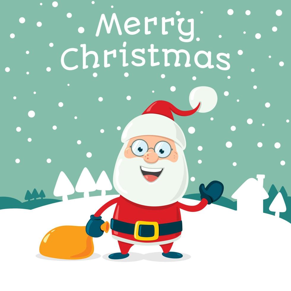 santa claus with gift bag postcard vector