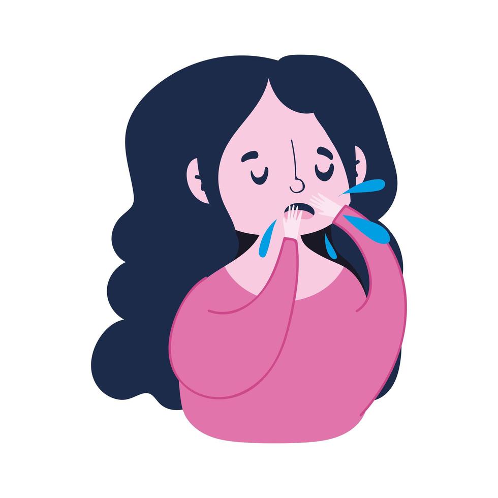 covid 19 coronavirus, sick young woman coughing, isolated icon white background vector