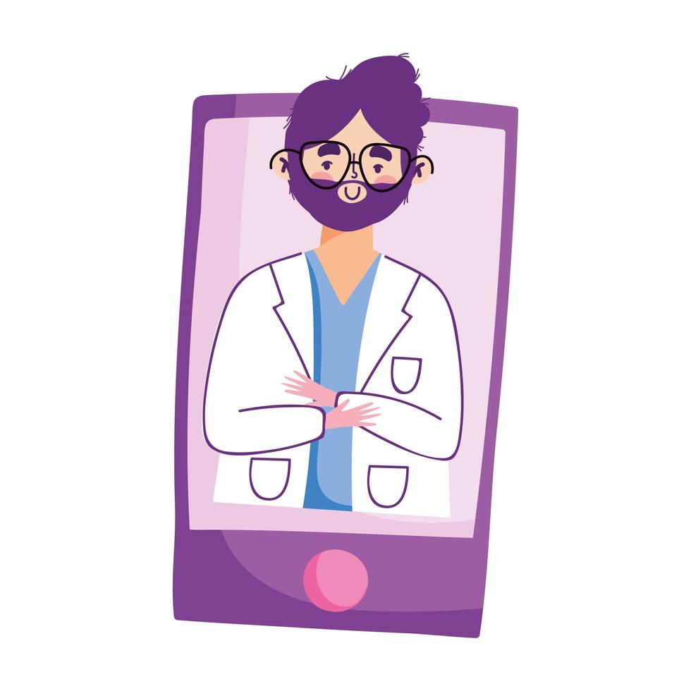 covid 19 coronavirus smartphone doctor consultation isolated icon white background vector