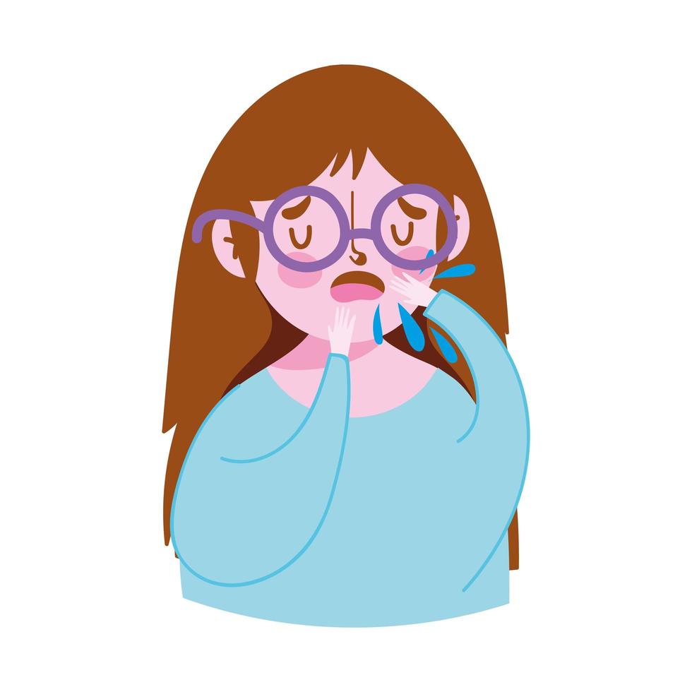 covid 19 coronavirus, sick young woman coughing, isolated icon white background vector