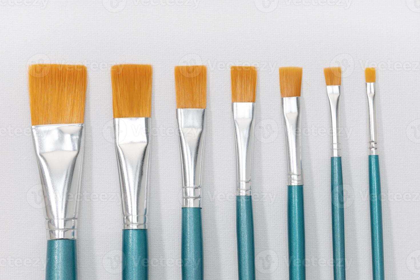 Set of paintbrushes on white canvas background. Artist tool photo