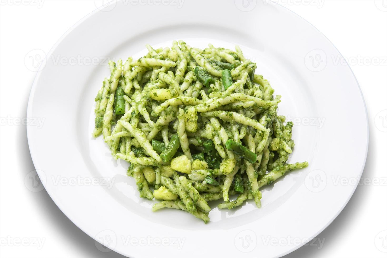 Plate of trofie pasta with Genoese pesto photo