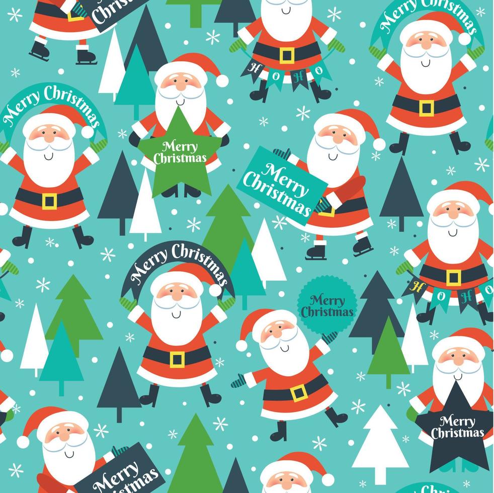 Seamless Christmas pattern with Santa and trees vector