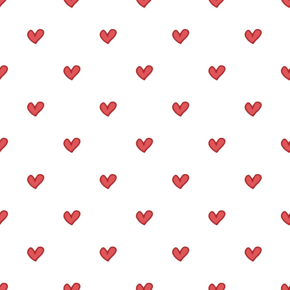 Seamless pattern. Doodle style hand drawn. Nature, animals and elements. Vector illustration. Red hearts on a white background.