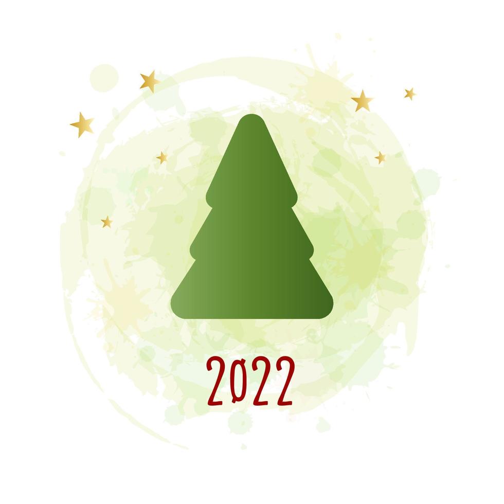 silueta verde de un árbol de Navidad con estrellas rojas sobre un fondo de acuarela. feliz navidad y próspero año nuevo 2022. ilustración vectorial. vector