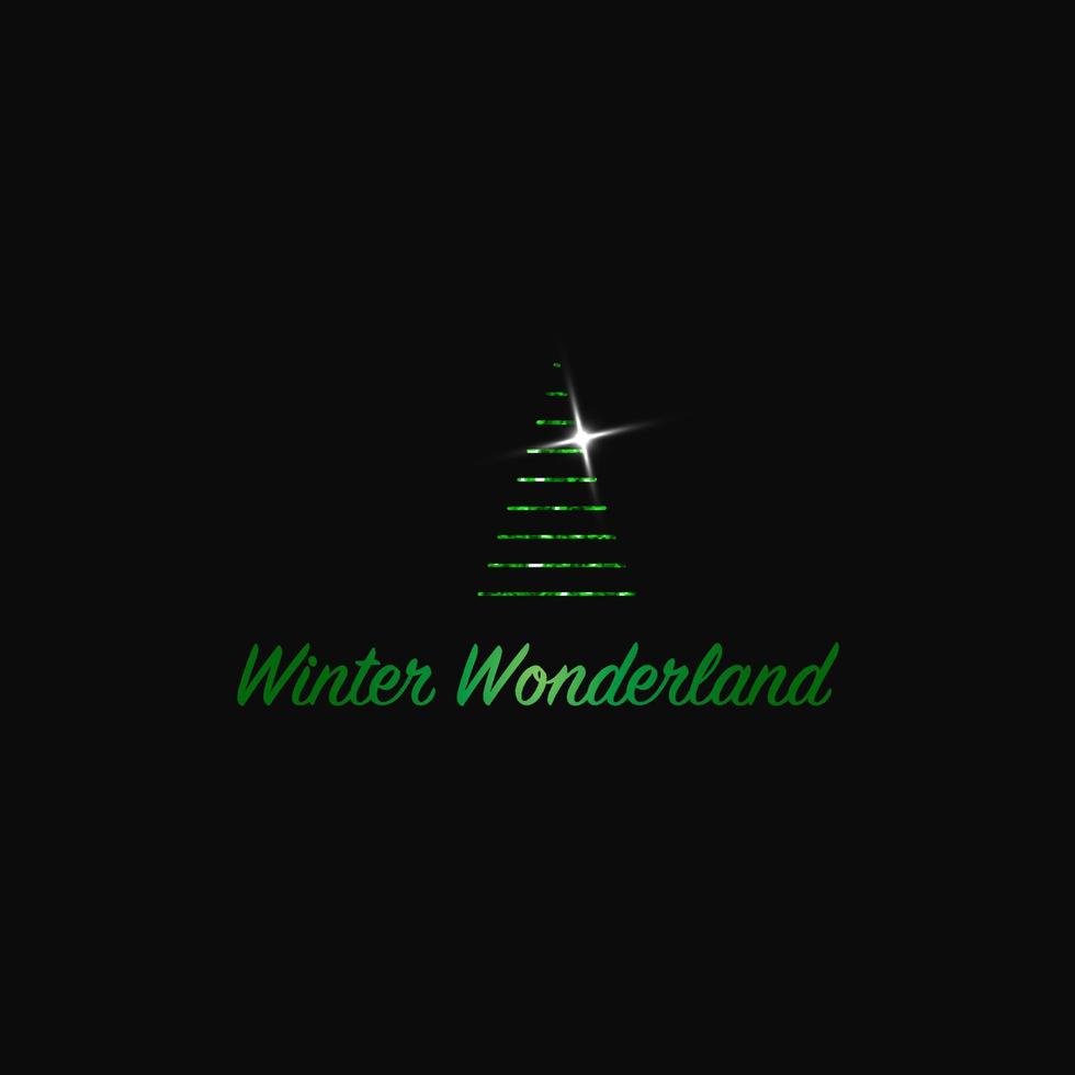 Sparkling Christmas Tree. Green Metallic glitter icon on a dark background. Merry Christmas and Happy New Year 2022. Vector illustration. Winter Wonderland.