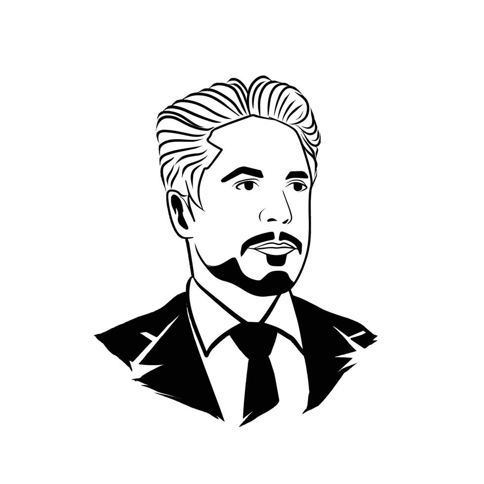 tony stark robert downey ilustración de potrait en blanco y negro vector