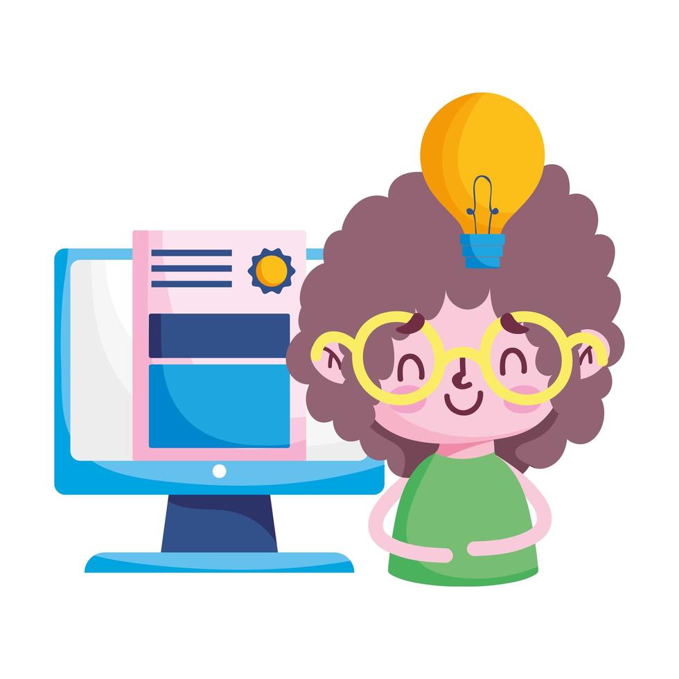 Girl kid diplom light bulb and computer vector design