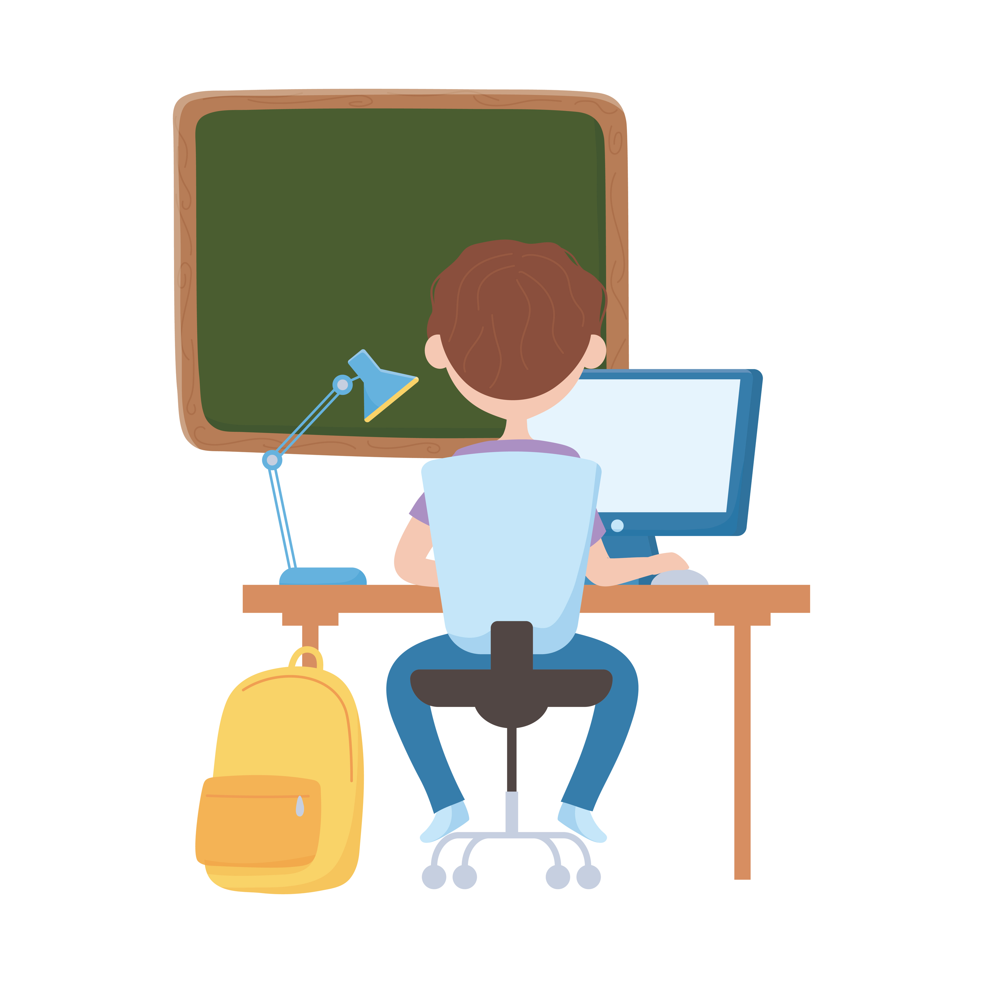 School boy with desk lamp board bag and computer vector design 4307507 ...