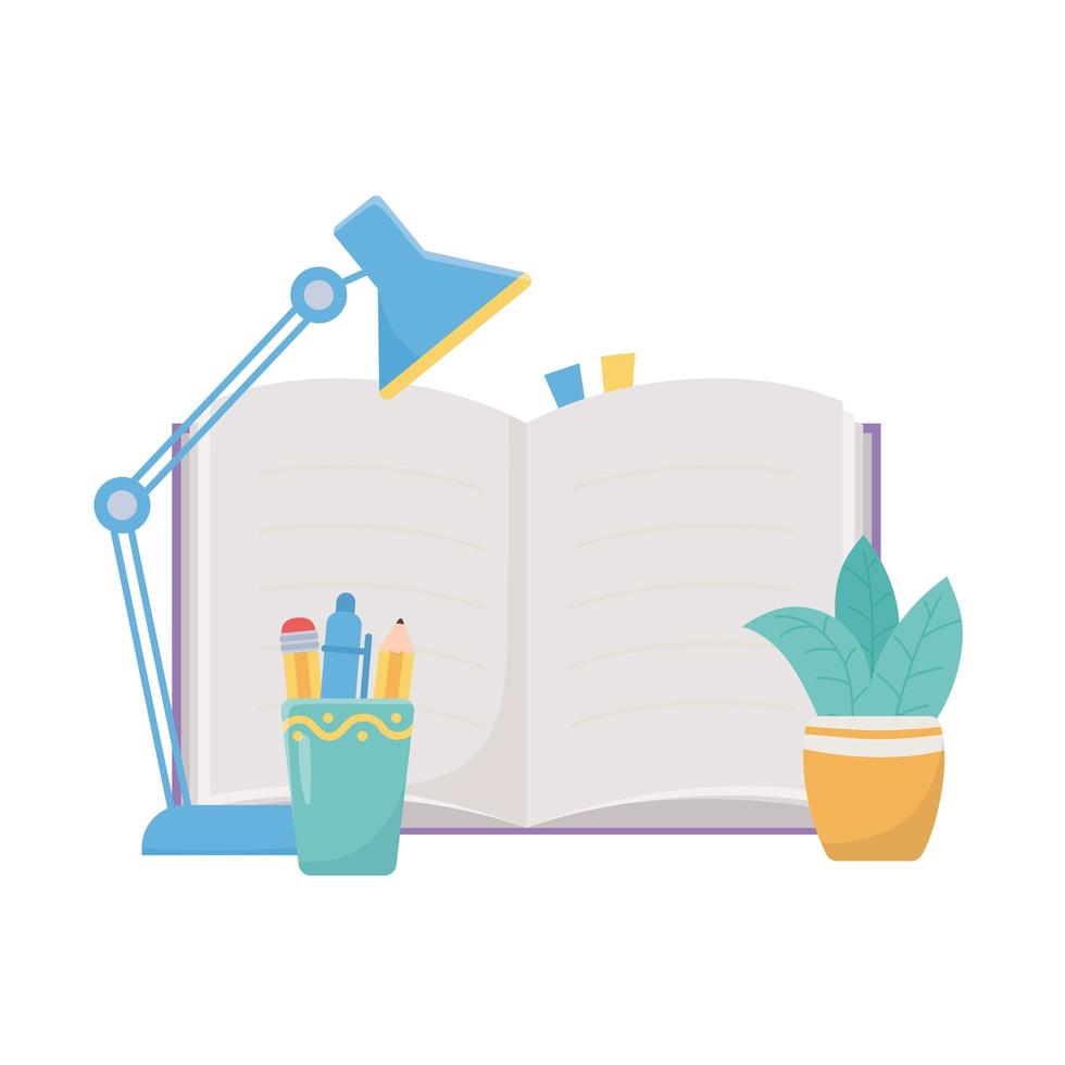School book lamp plant pencils mug vector design