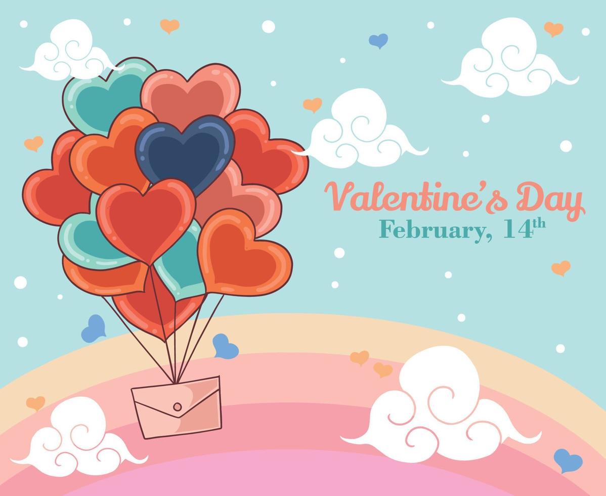 Valentine Day Balloon and Rainbow in the Sky vector