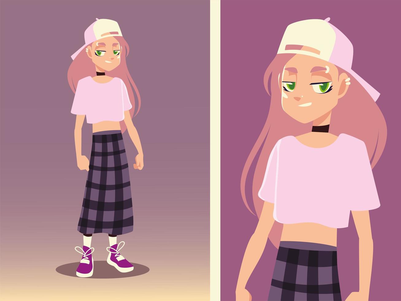 girl character with trendy clothes youth culture, vector design