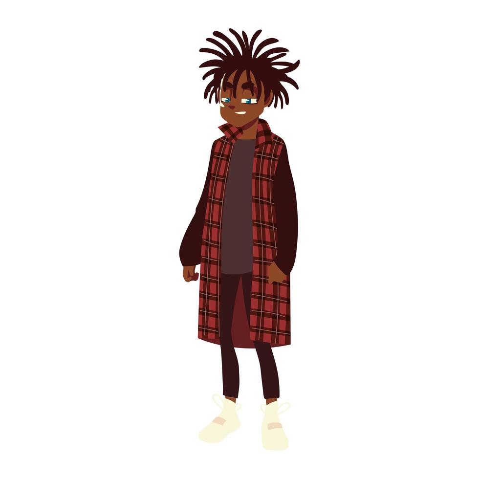boy with long dreadlocks fashionable clothes, young culture, vector design