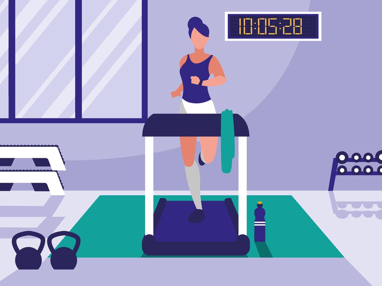 woman with runner machine in gym vector