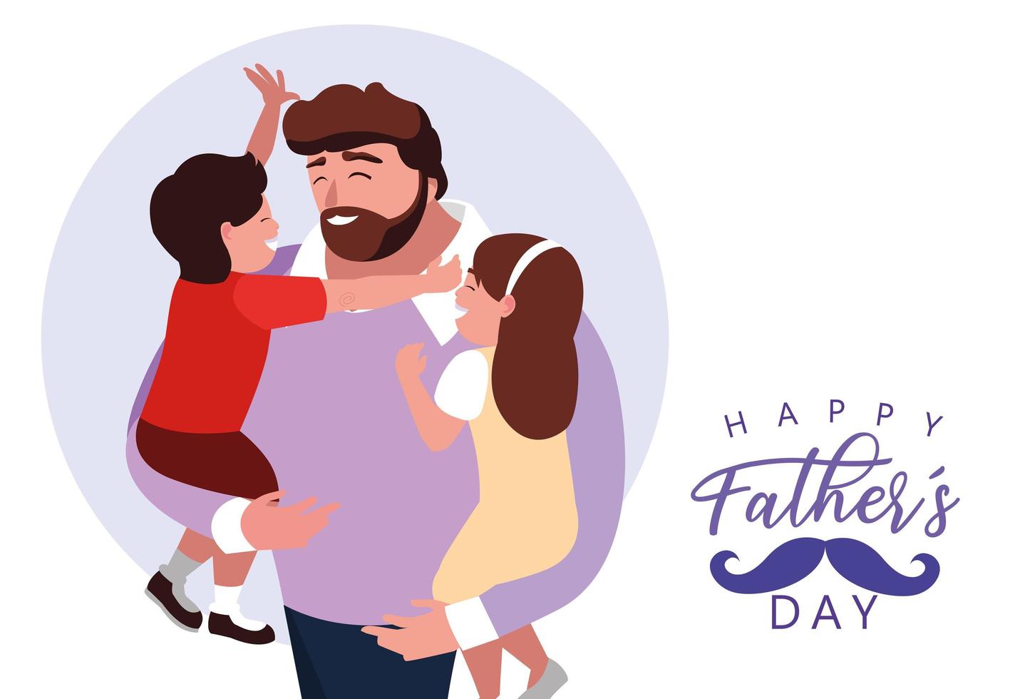 happy father day card with dad and children vector