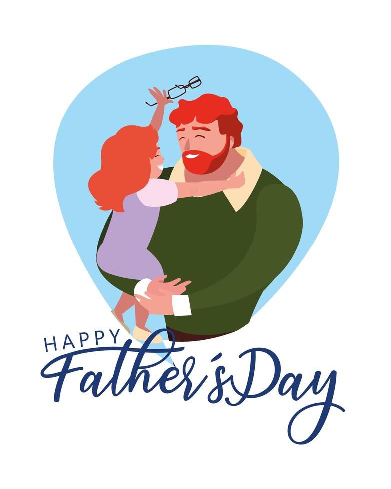 happy father day card with dad and daughter vector