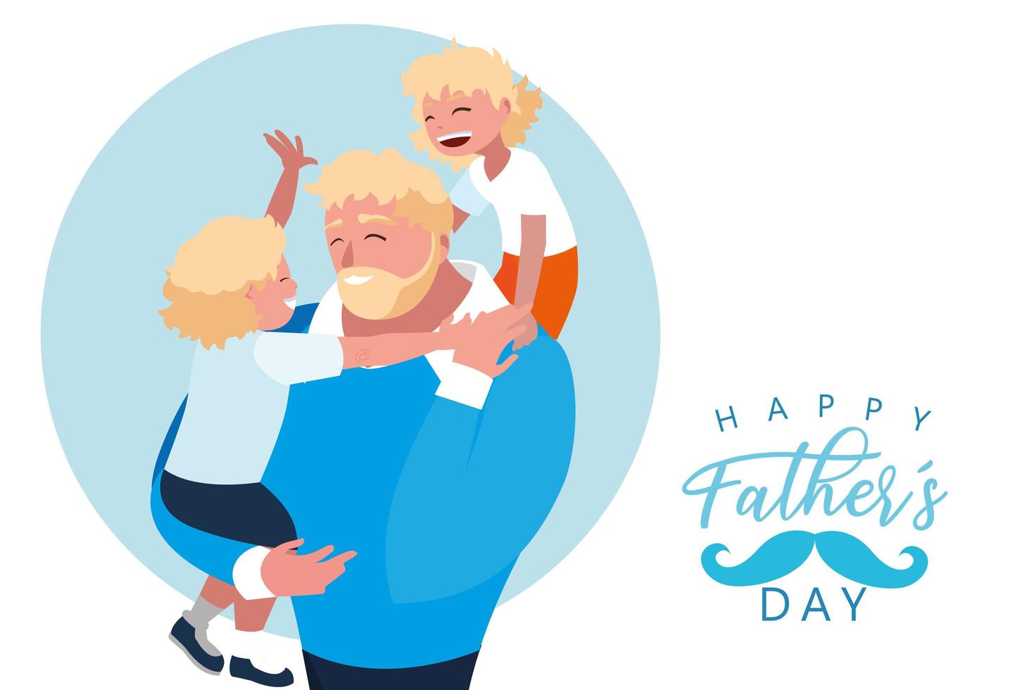 happy father day card with dad and children vector