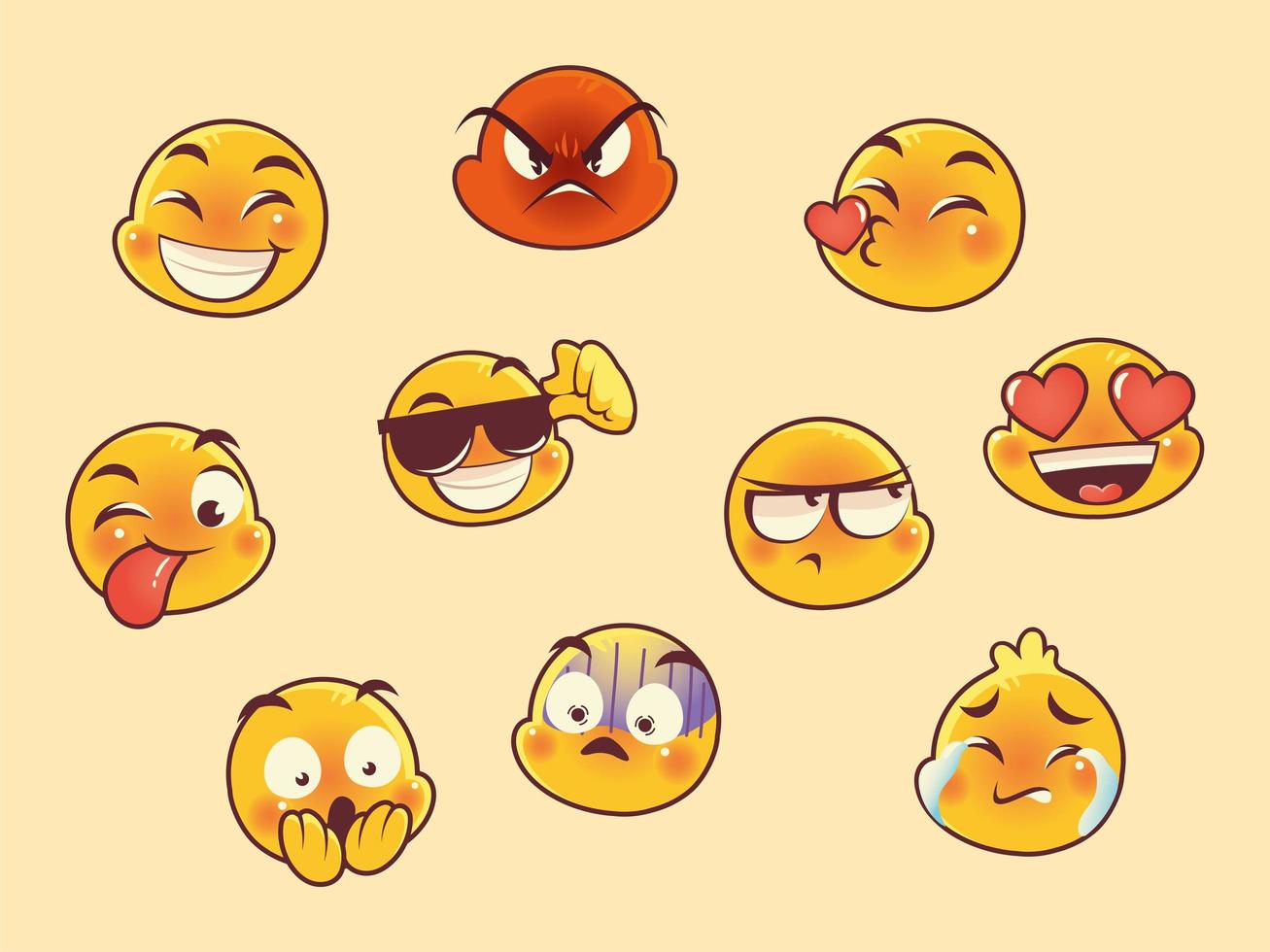 emoji caras expresión reacción iconos de colección de redes sociales vector