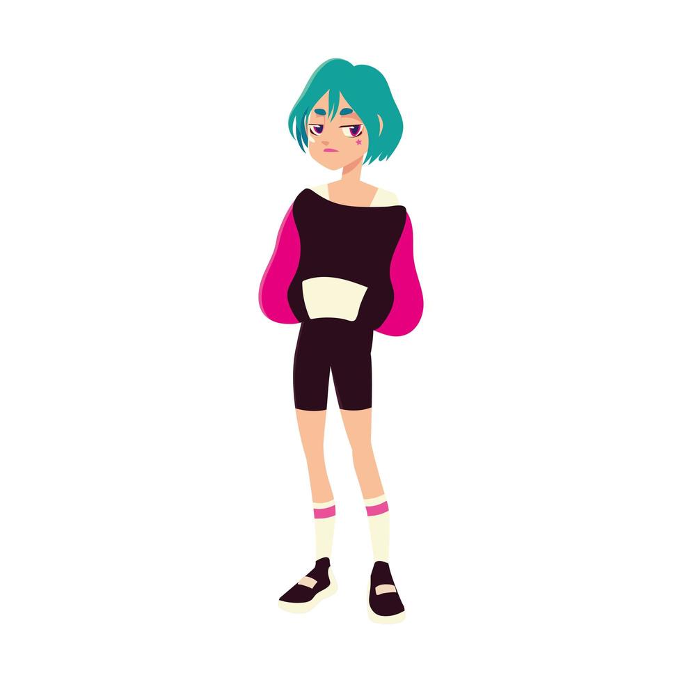 girl character millennial youth culture clothes, vector design