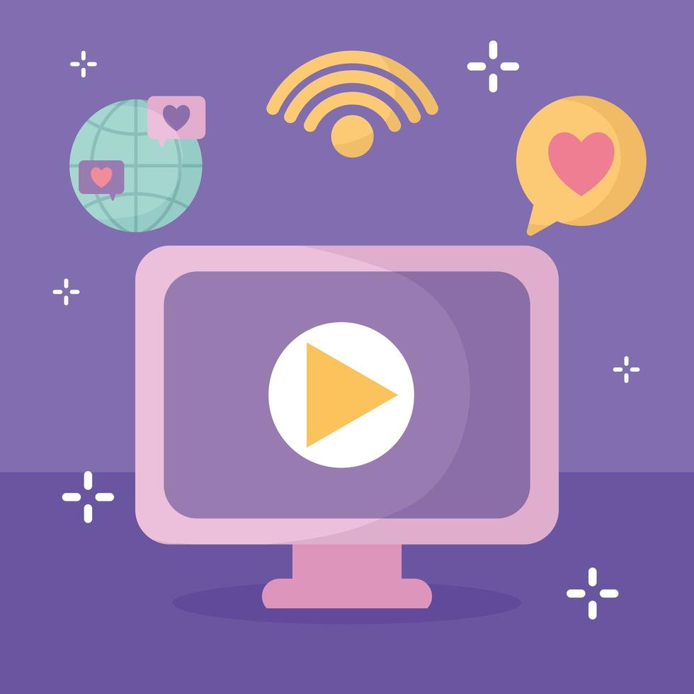 group of social media icons in a purple background vector