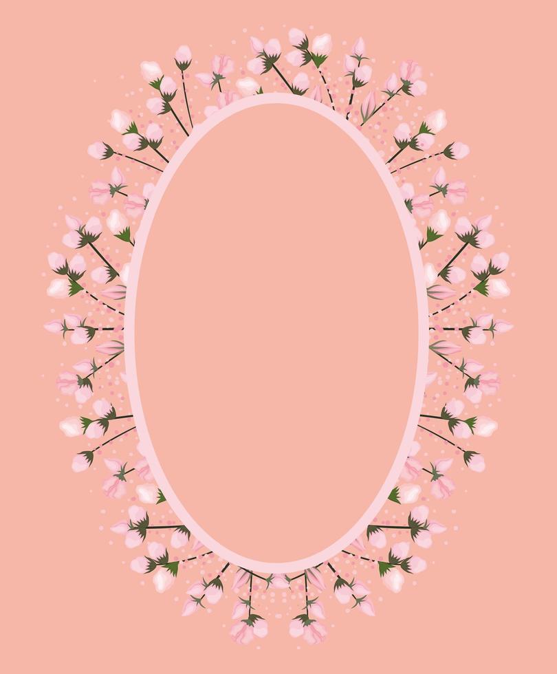 flowers buds painting around oval frame vector design